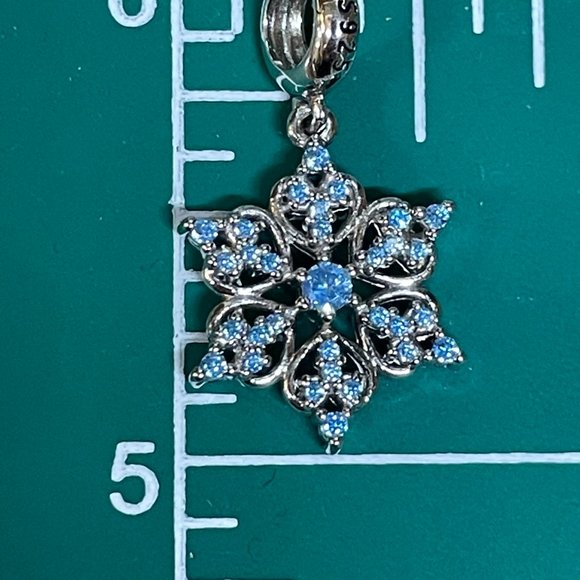 BLUE CRYSTAL SNOWFLAKE STERLING SILVER CHARM FOR SNAKE CHAIN BRACELET NEW - Picture 4 of 6